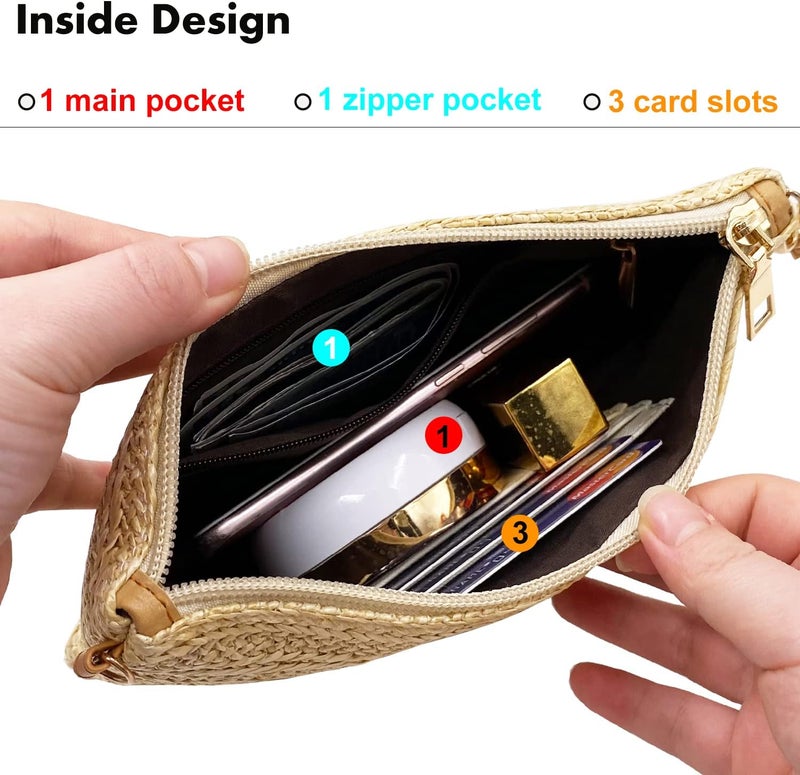 Beurlike Straw Clutch Purses for Women Beach Wristlet Wallet Small Cross body bag for Girls - Image 3
